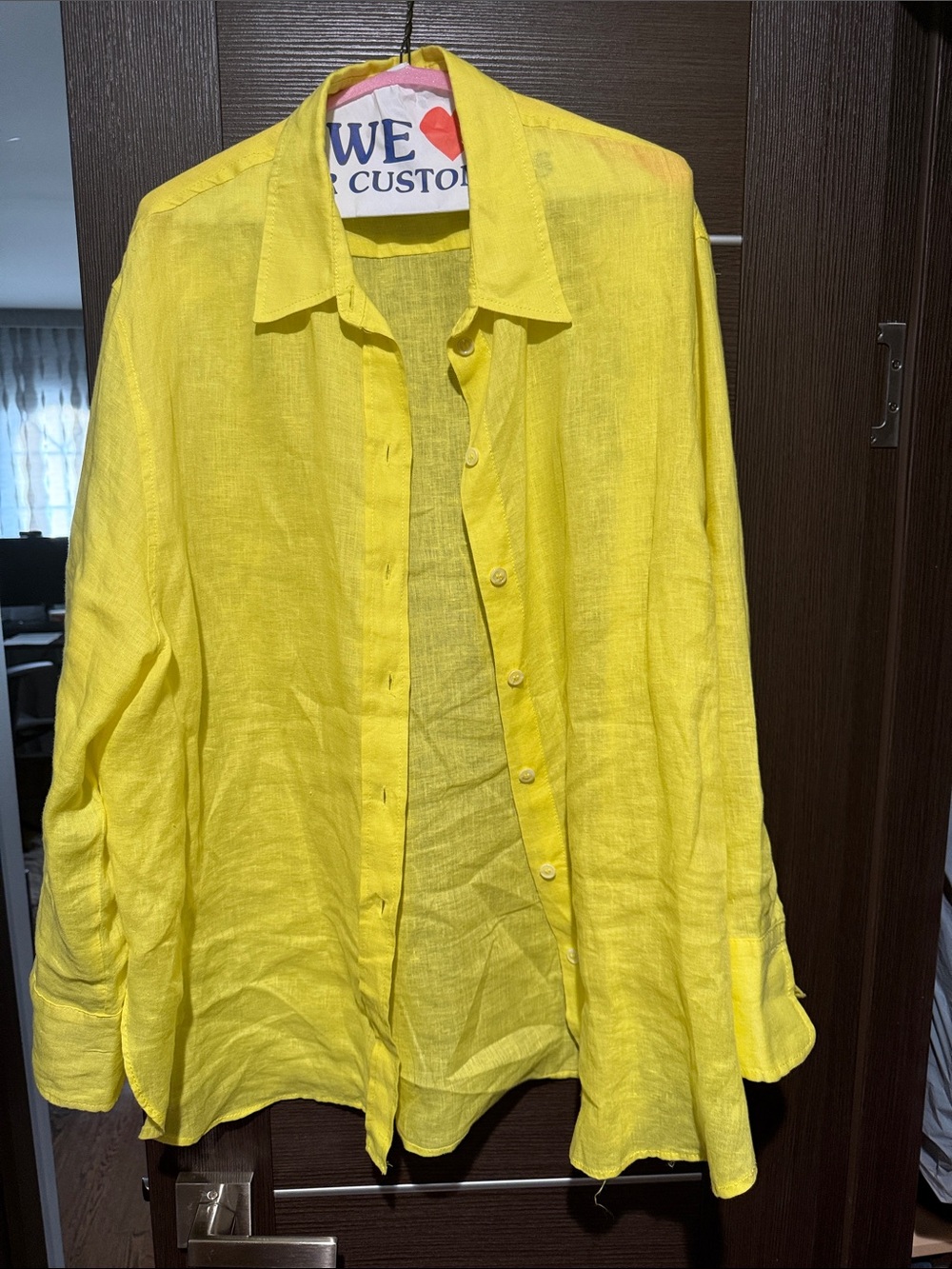 Zara Vibrant Yellow Linen-Blend Button-Down Shirt